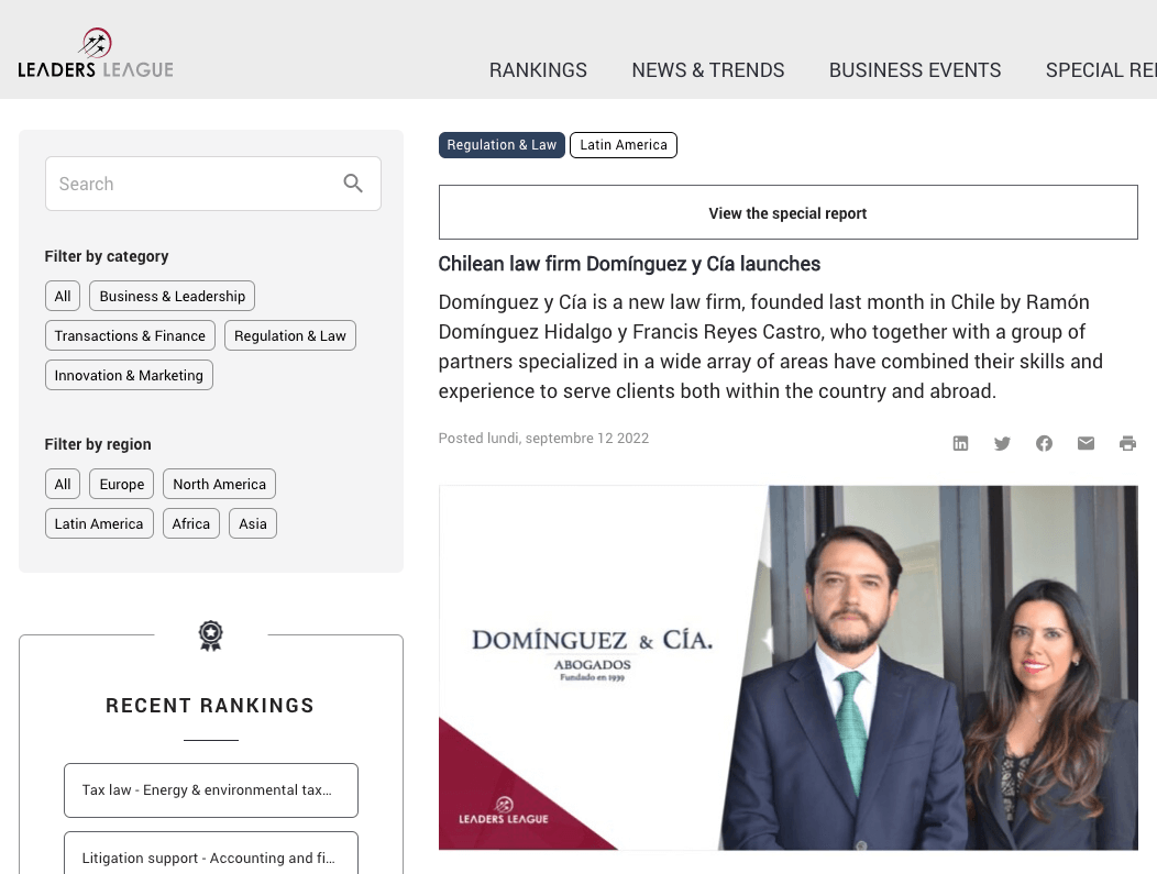 Chilean law firm Domínguez y Cía launches Domínguez & Cía.